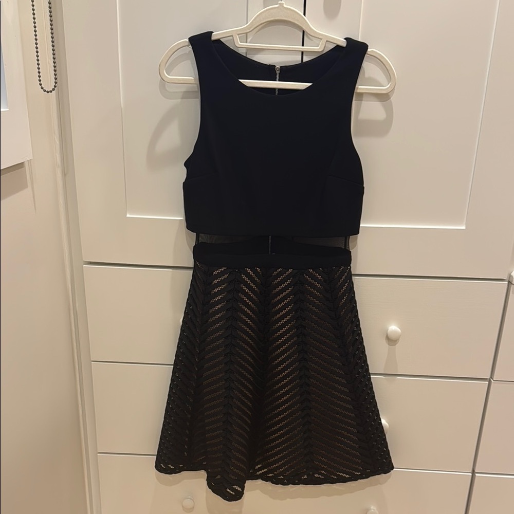 Betsy & Adam Black Midi Dress with Baby Pink Sheath
